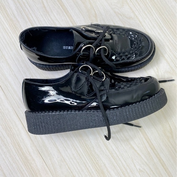 London Underground Black Patent Platform lace up Loafers size 6 - Picture 1 of 13